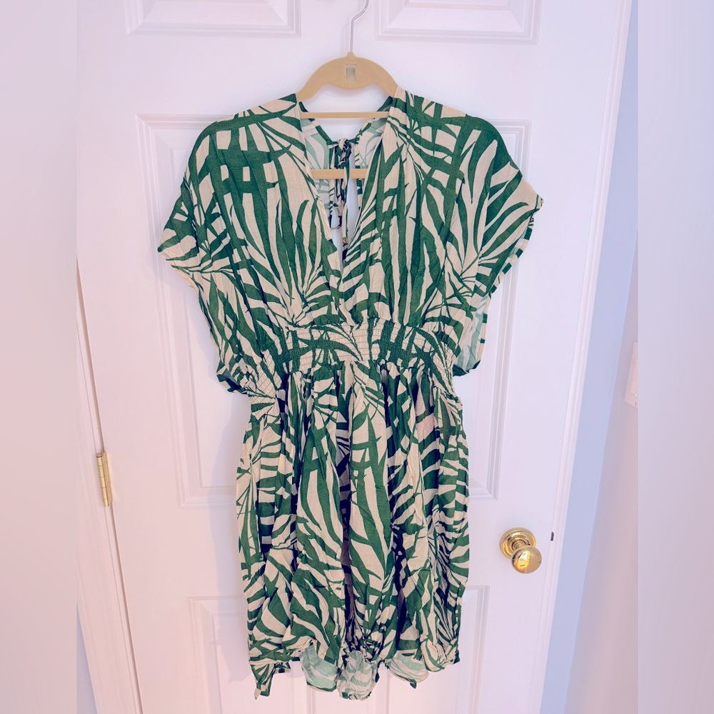 Kate Spade Green and White Leaf Print Dress- Size XL
